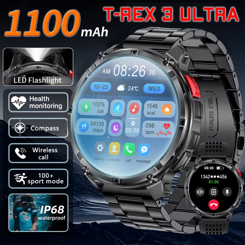 Compass Lensatic - 新しい T-Rex3 ウルトラ 1100mAh バッテリースマートウォッチ男性 GPS