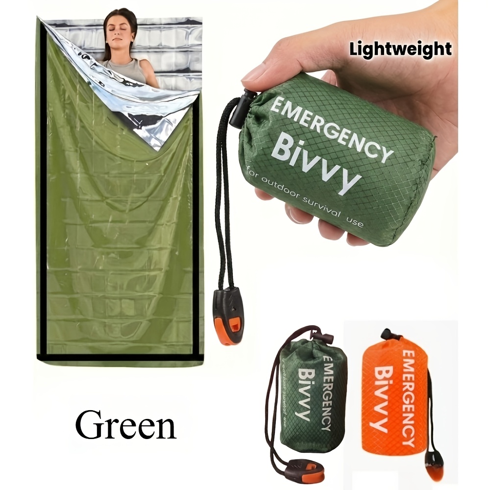 Bivy Bag Emergency - 3 個の緊急寝袋キット巾着ホイッスル付き断熱ブランケットライトギアカーキャンプハイキングアウトドアサバイバル用品