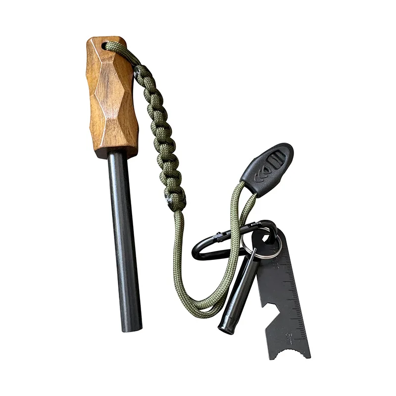 Magnesium Fire Starter - 新しい屋外用フリントファイヤースターター、木製ハンドル付きイグナイター、防水マグネシウムロッド、キャンプやハイキング用のサバイバルツール