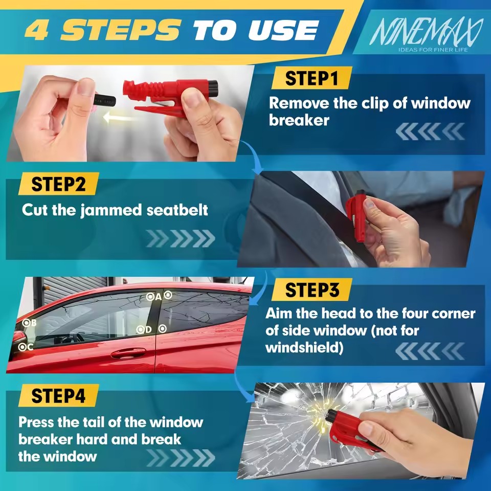 安全ハンマー 車用脱出ツール 3-in-1 窓割り器 シート - Rescue Rope Throw のレビューと価格