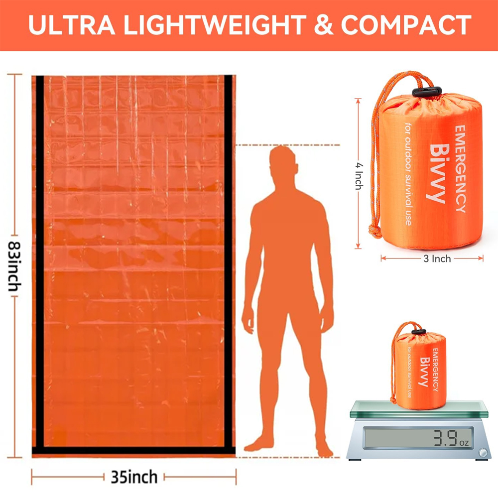 緊急用寝袋サバイバルブランケットサーマルマイラービビーサック - Bivy Bag Emergency のレビューと価格